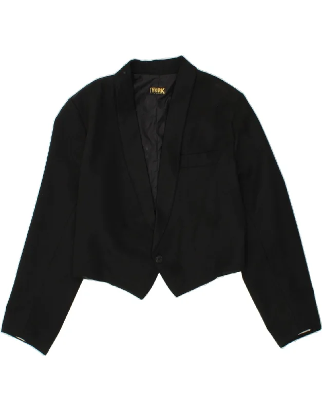 YORK Womens Crop 1 Button Blazer Jacket UK 14 Medium Black