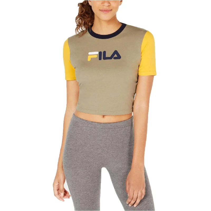 Fila Women's Logo Colorblocked Fitted Cropped T-Shirt Olive Size Extra Large - X-Large