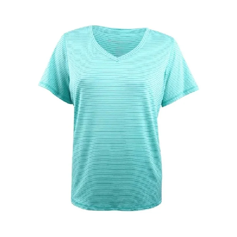 Ideology Women's Striped V-Neck T-Shirt Laguna Size Medium - Turquoise