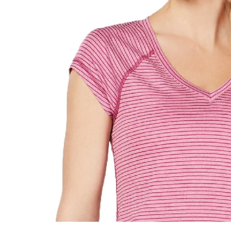 Ideology Women's Striped V-Neck T-Shirt Rose Shadow Small - Pink