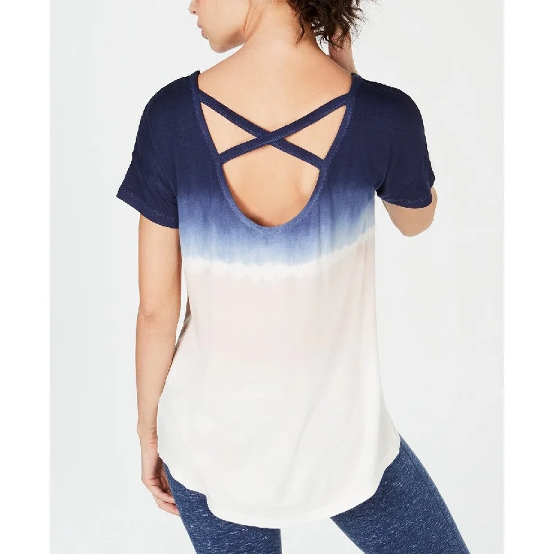 Ideology Women's Tie-Dyed Strappy-Back High-Low Hem T-Shirt Size Extra Small - Navy - XS