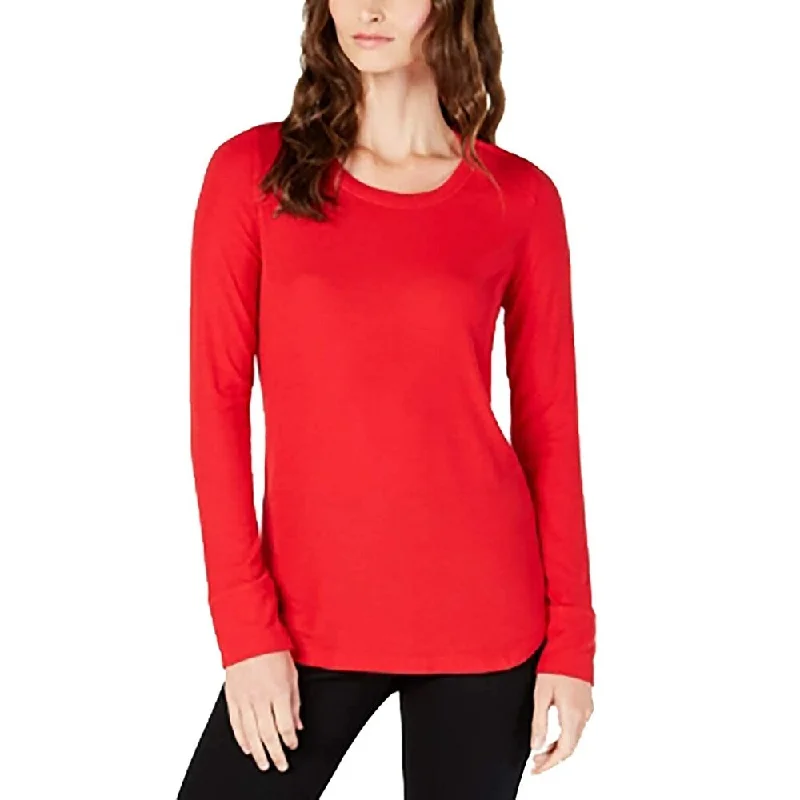 INC International Concepts Women's Ribbed Long Sleeve T-Shirt Red Size X-Large