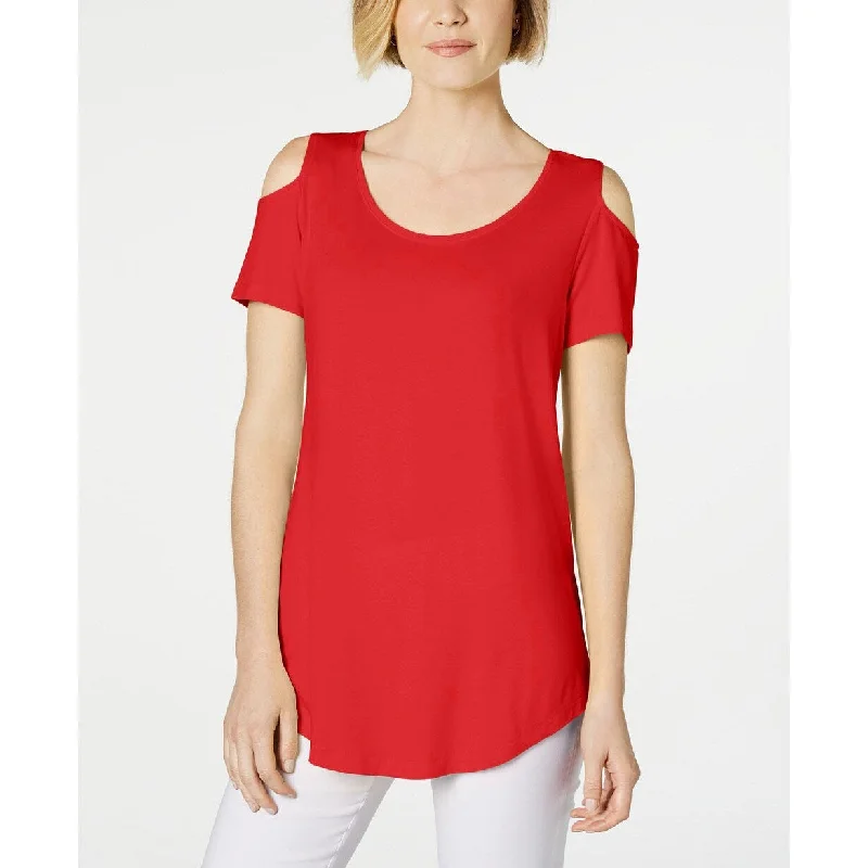 JM Collection Women's Cold-Shoulder Swing T-Shirt Bright Red Size XS - X-Small