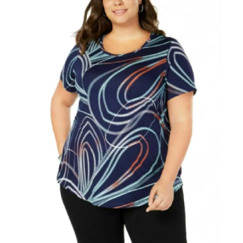 JM Collection Women's Plus Size Printed T-Shirt Navy Size 3 Extra Large - XXX-Large