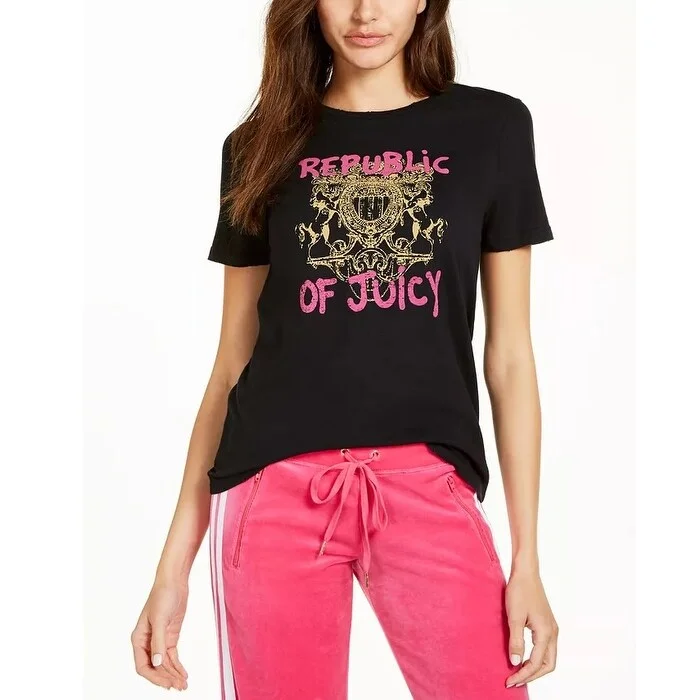 Juicy Couture Women's Cotton Graphic T-Shirt Black Size Extra Small - X-Small