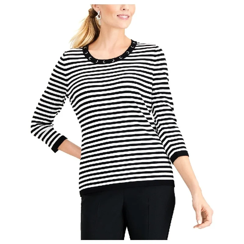 Karen Scott Women's 3/4 Sleeve Striped T-Shirt Black / White Size 2 Extra Large - XX-Large