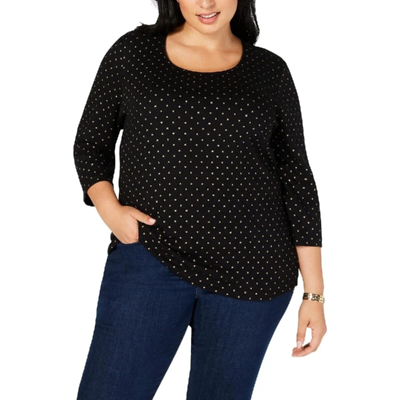 Karen Scott Women's Petite Printed Scoop Neck T-Shirt Black Size Medium