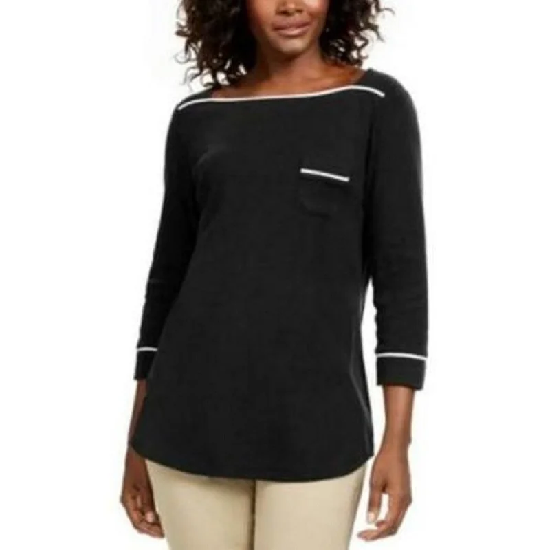 Karen Scott Women's Piping-Trim T-Shirt Black Size Petite-Small - Petite Small