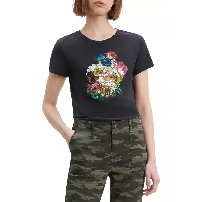 Levi's Women's Cotton The Perfect Tee Floral Graphic T-Shirt Black Size Extra Large