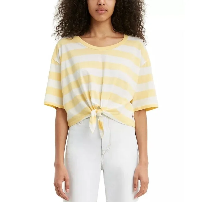 Levi's Women's Fiona Cotton Striped Tie-Front T-Shirt Yellow Size X-Small