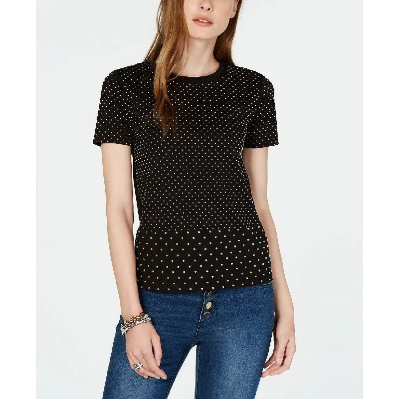 Michael Kors Women's Mini-Studded Cotton T-Shirt Black Size Small