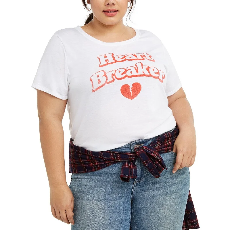 Modern Lux Women's Trendy Plus Size Heartbreaker Graphic T-Shirt White Size 2X