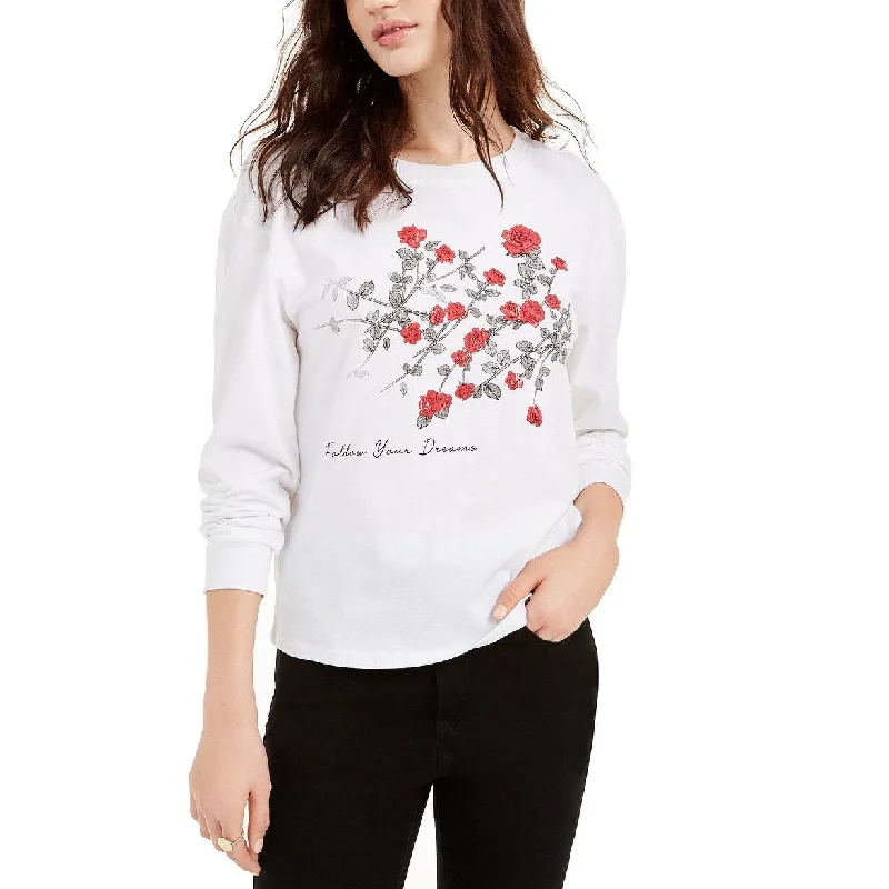 Rebellious One Juniors' Graphic-Print Long-Sleeve Cotton T-Shirt White Size Extra Small