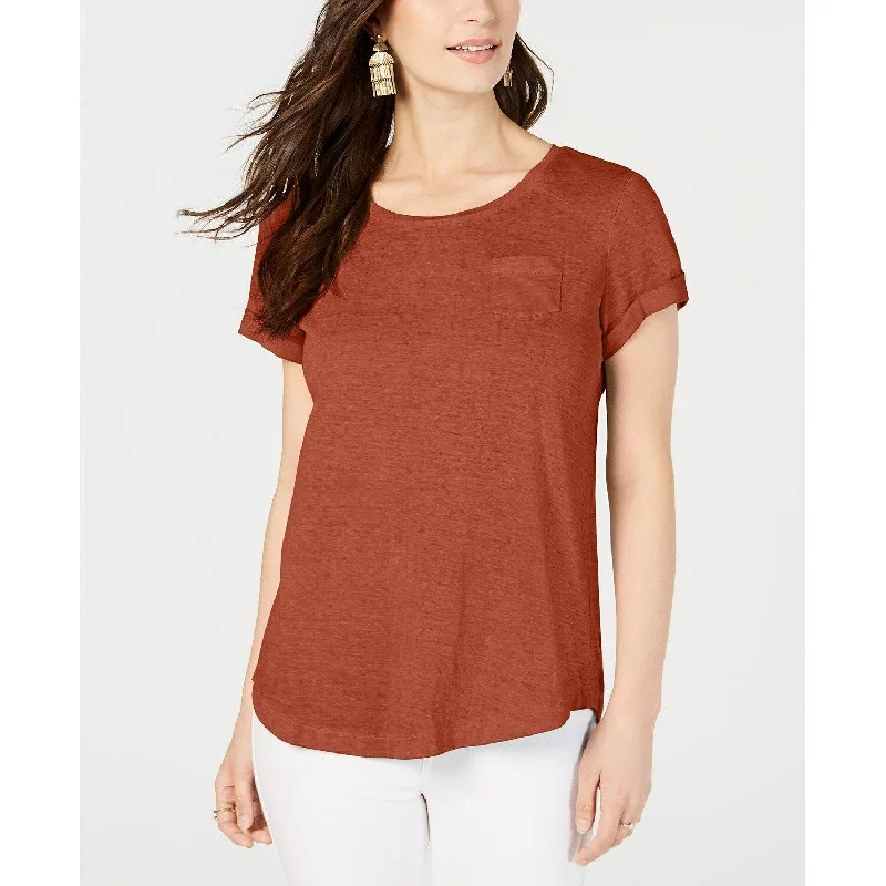 Style & Co Women's Burnout T-Shirt Smoked Salmon Size Medium - Orange