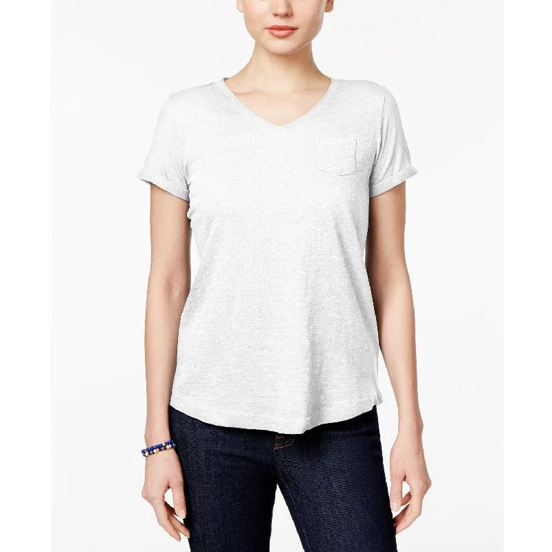 Style & Co Women's Cotton Pocketed T-Shirt Bright White Size Large