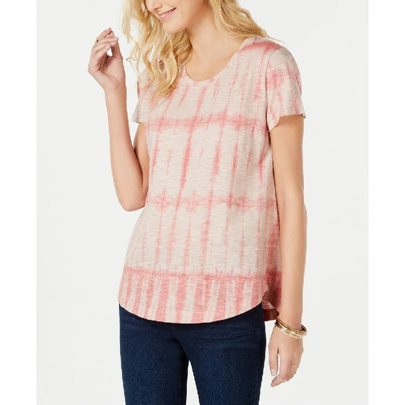 Style & Co Women's Cotton Printed Scoop-Neck T-Shirt Mesa Rose Size Large - Pink