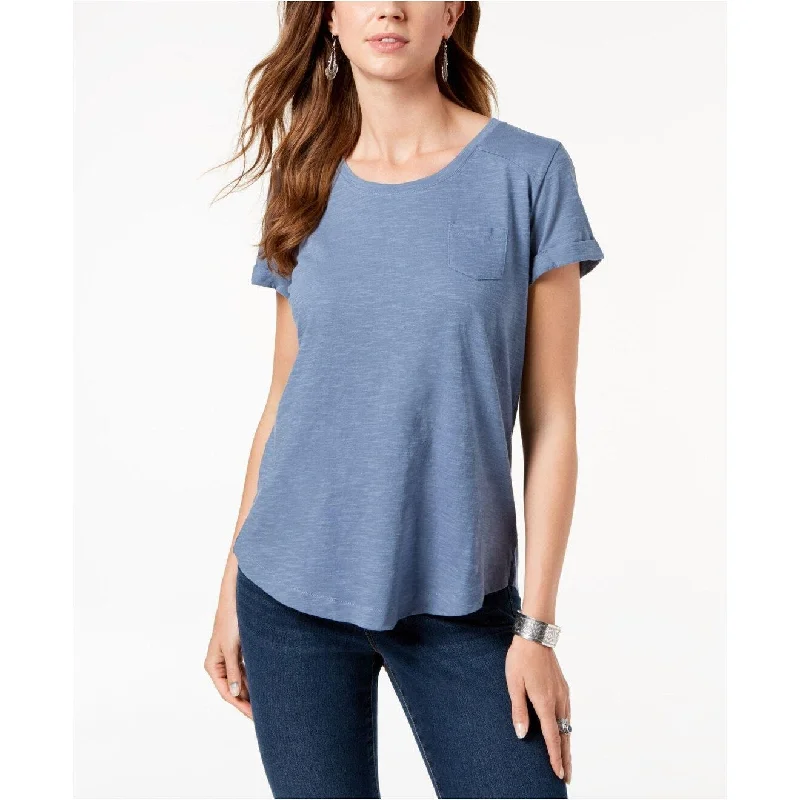 Style & Co Women's Cuffed-Sleeve Cotton T-Shirt Chambray Haze Size Medium - Blue - Large