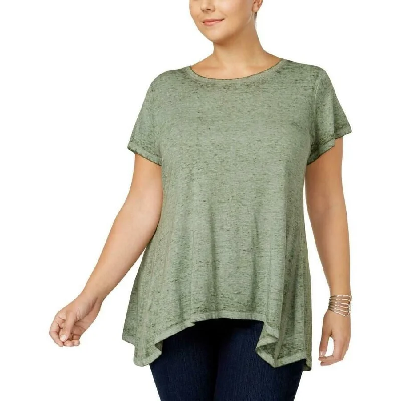 Style & Co Women's Handkerchief-Hem T-Shirt Med Green Size Large