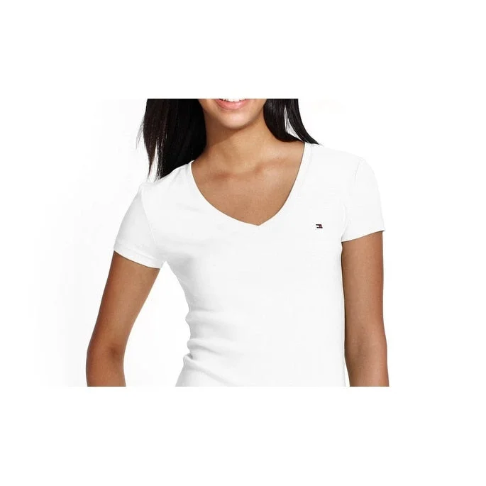 Tommy Hilfiger Women's V-Neck T-Shirt White Size Xx Large