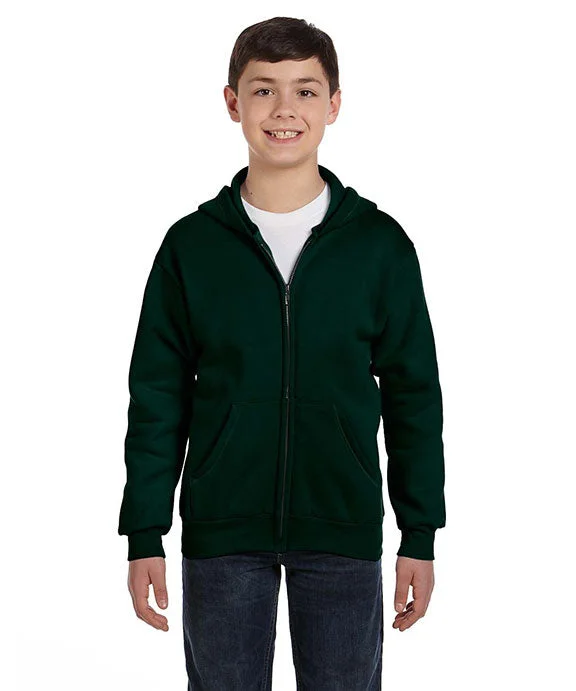 P480 - Hanes Youth 7.8 oz EcoSmart® 50/50 Full-Zip Hooded Sweatshirt | Deep Forest