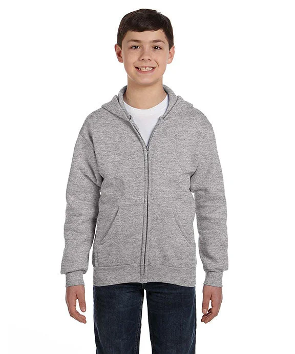 P480 - Hanes Youth 7.8 oz EcoSmart® 50/50 Full-Zip Hooded Sweatshirt | Light Steel