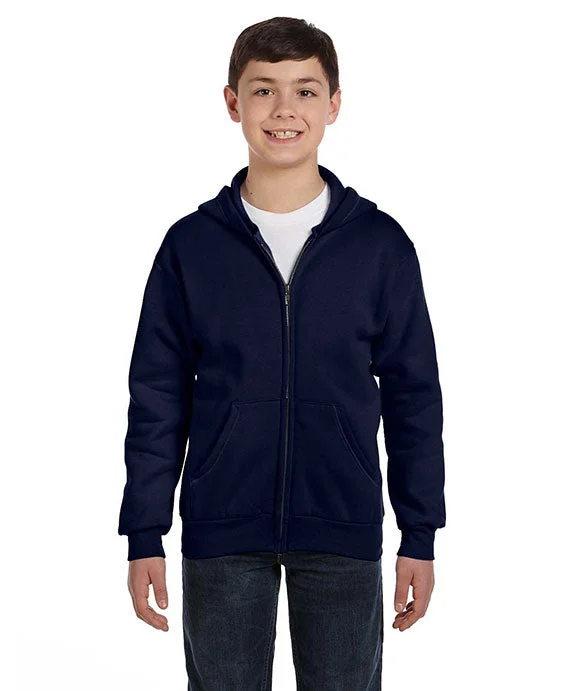 P480 - Hanes Youth 7.8 oz EcoSmart® 50/50 Full-Zip Hooded Sweatshirt | Navy