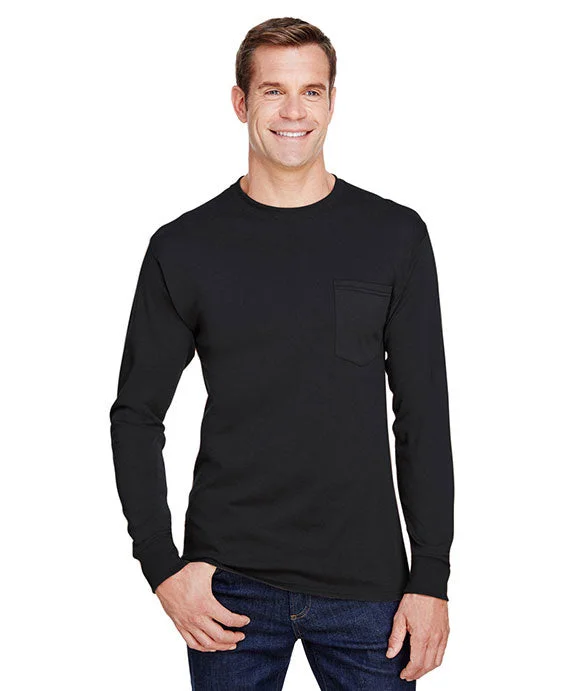 W120 - Hanes Adult Workwear Long-Sleeve Pocket T-Shirt | Black