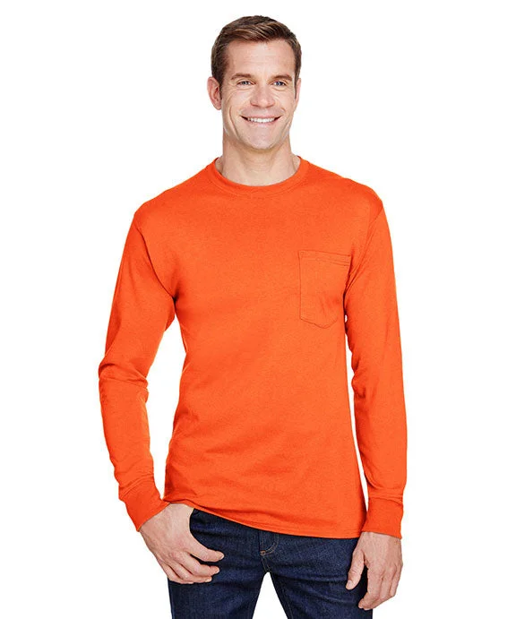 W120 - Hanes Adult Workwear Long-Sleeve Pocket T-Shirt | Safety Orange