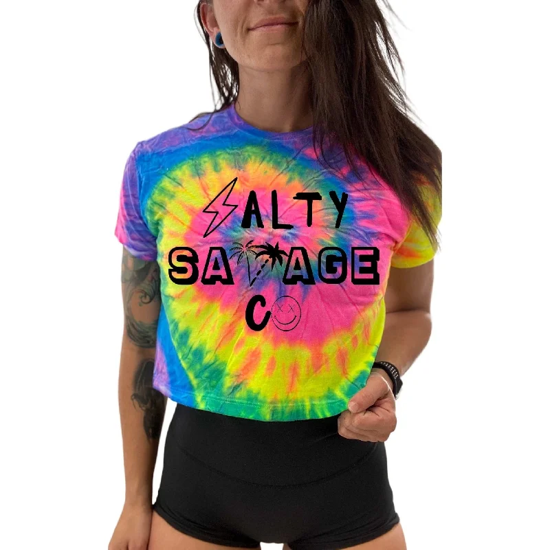 Salty Savage Ladies “90’s Logo”Spiral Tie Dye Crop Tee