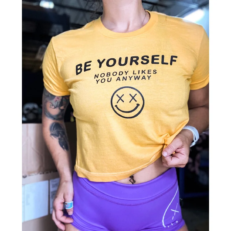 Salty Savage Ladies “BE YOURSELF” Retro Crop Tee | Yellow/Black