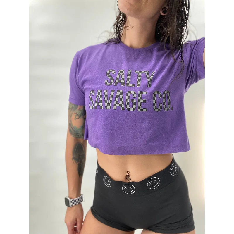 Salty Savage Ladies "Checkerboard Logo" Crop Tee