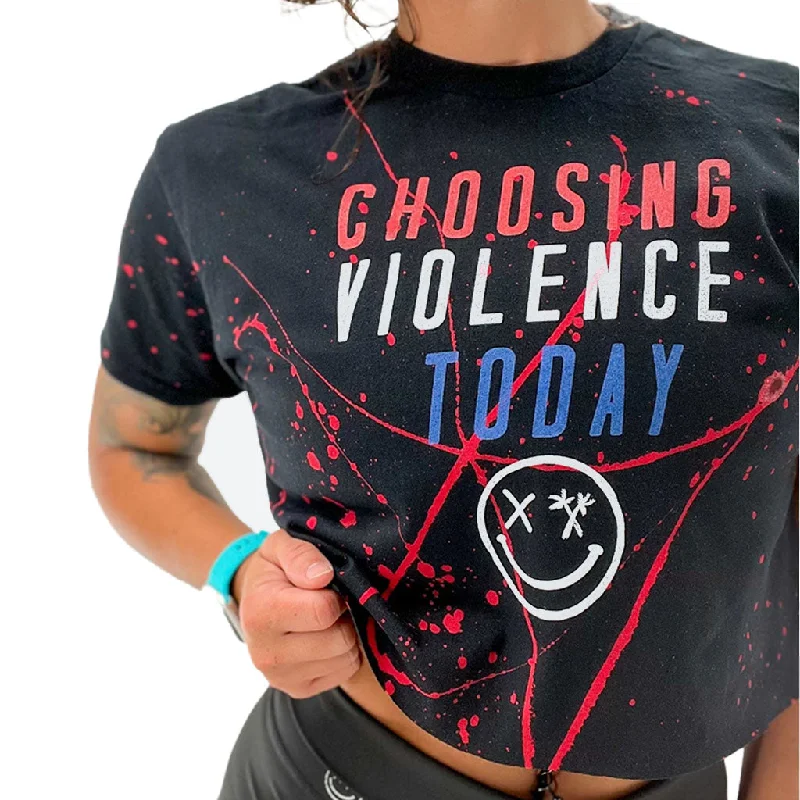 Salty Savage Ladies “CHOOSING VIOLENCE TODAY” Paint Splatter Crop Tee | USA Edition