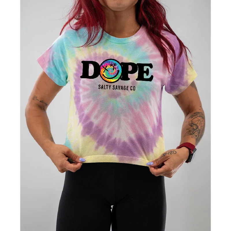 Salty Savage Ladies "DOPE" Spiral Tie Dye Crop Tee