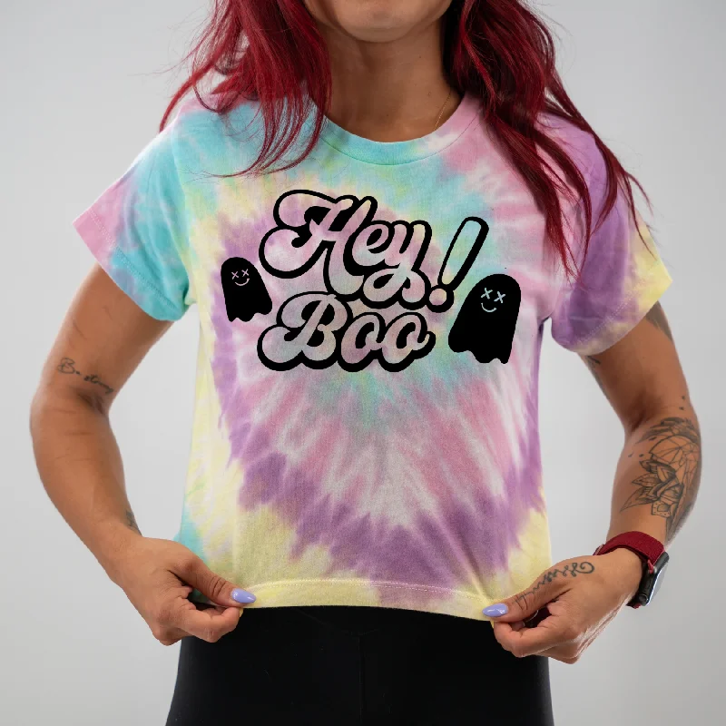 Salty Savage Ladies "HEY! BOO" Spiral Tie Dye Crop Tee