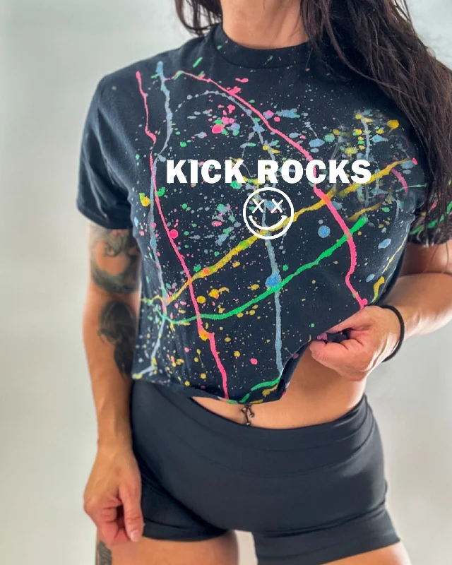 Salty Savage Ladies “KICK ROCKS” Paint Splatter Crop Tee