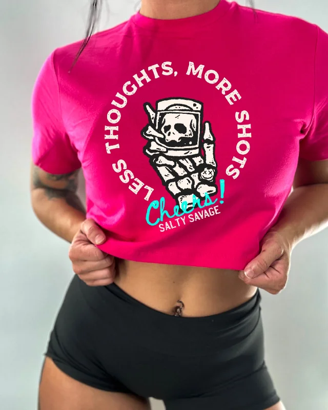 Salty Savage Ladies "LESS THOUGHTS, MORE SHOTS" Performance Crop Tee