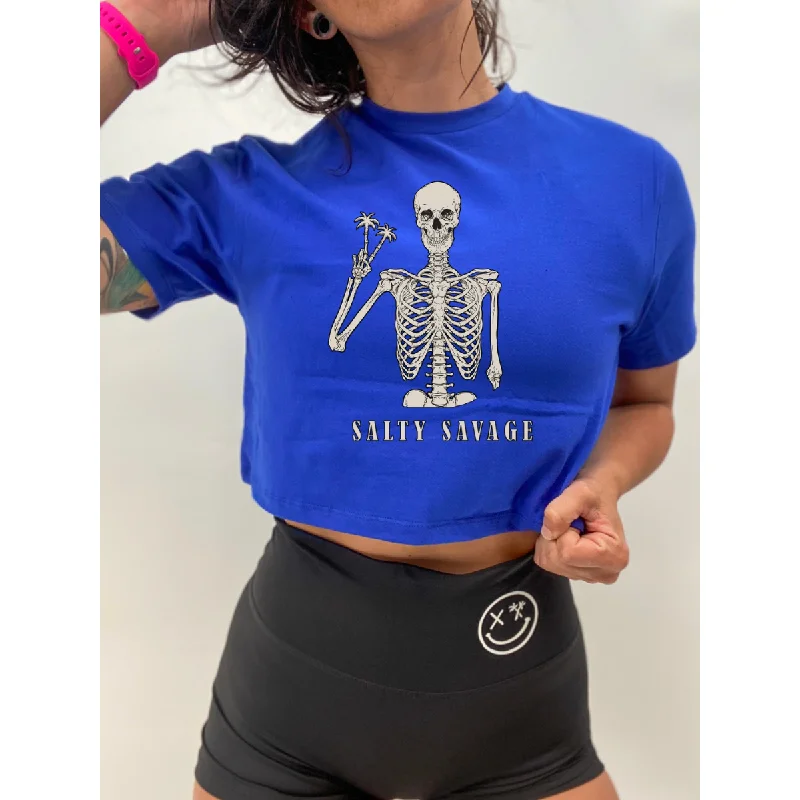 Salty Savage Ladies "Peace Skeleton " Performance Crop Tee