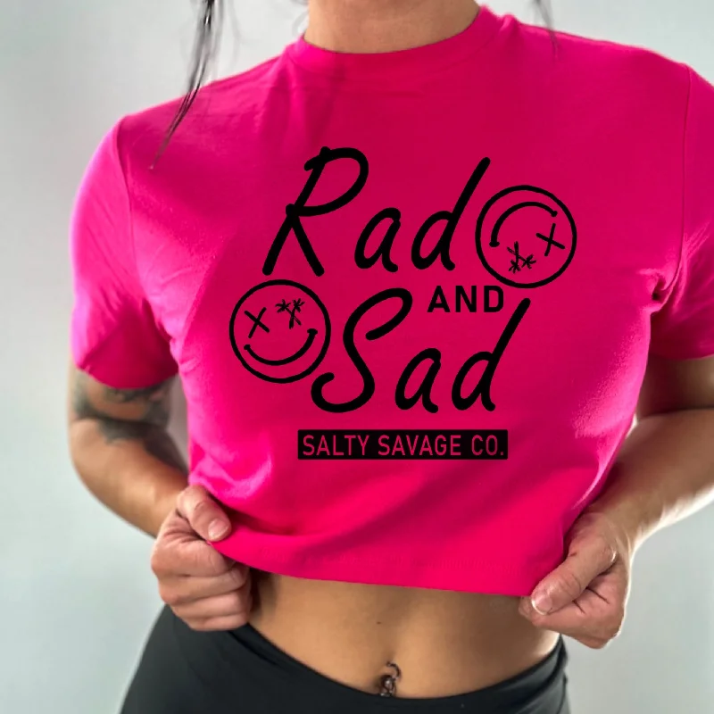 Salty Savage Ladies "Rad and Sad" Beach Skull Performance Crop Tee