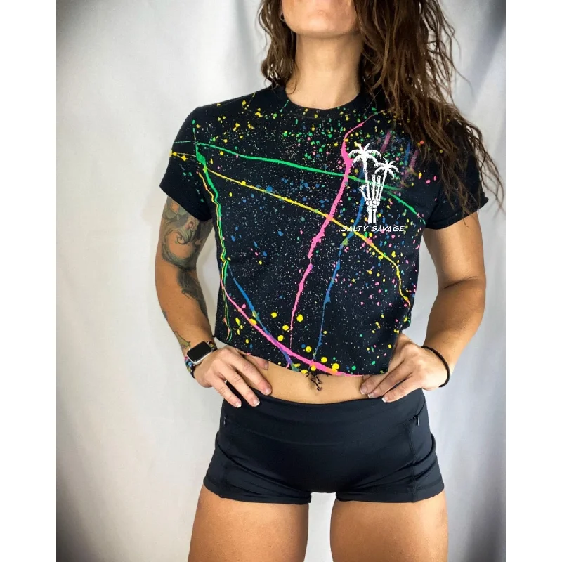 Salty Savage Ladies "Rock On" Paint Splatter Crop Tee | Basic