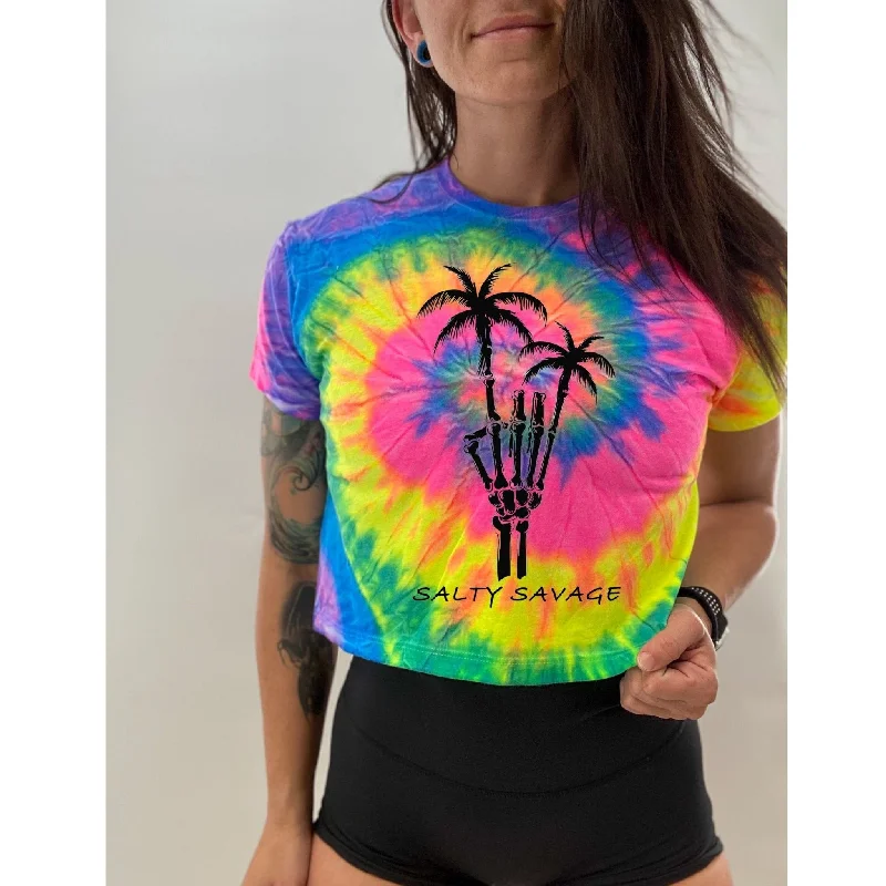 Salty Savage Ladies "Rock On" Spiral Tie Dye Crop Tee