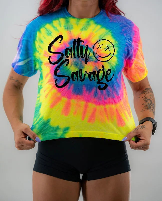 Salty Savage Ladies "Signature" Spiral Tie Dye Crop Tee