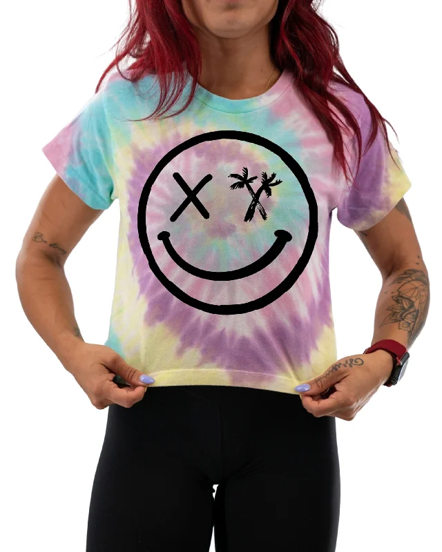 Salty Savage Ladies "Spliced Smile” Spiral Tie Dye Crop Tee