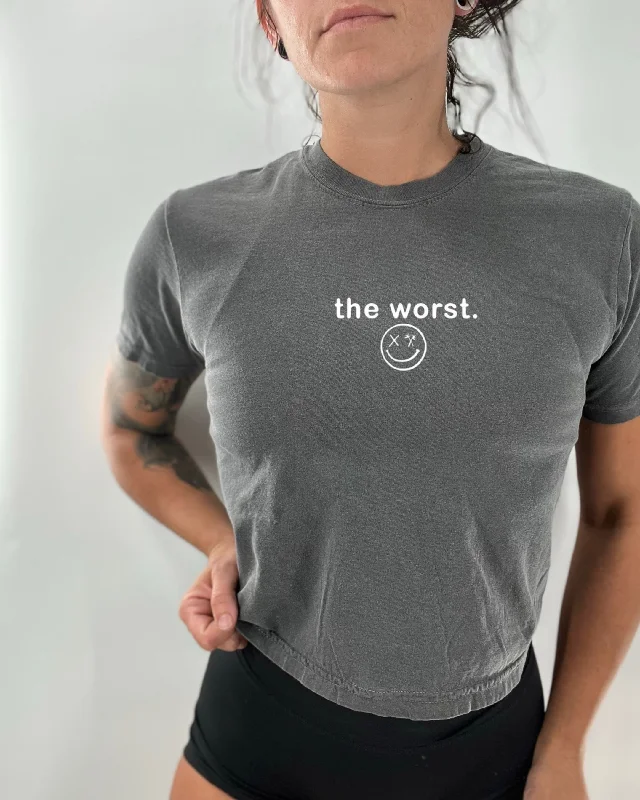 Salty Savage Ladies "the worst" Mineral Washed Crop Tee | Micro