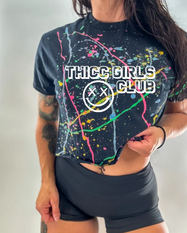 Salty Savage Ladies “THICC GIRLS CLUB” Paint Splatter Crop Tee