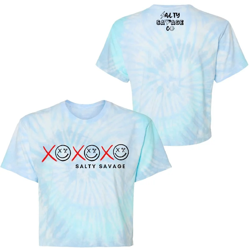 Salty Savage Ladies "XOXO" Spiral Tie Dye Crop Tee