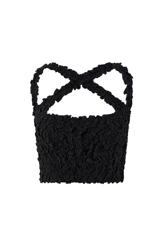 BLACK MIA SMOCKED CROP TOP