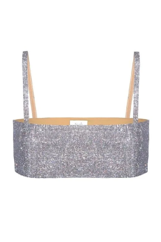 CHARLOTTE SILVER CRYSTAL-EMBELLISHED CROP TOP