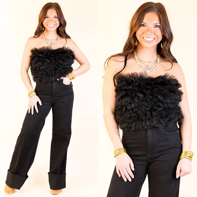 First Class Flair Tulle Cropped Tube Top in Black