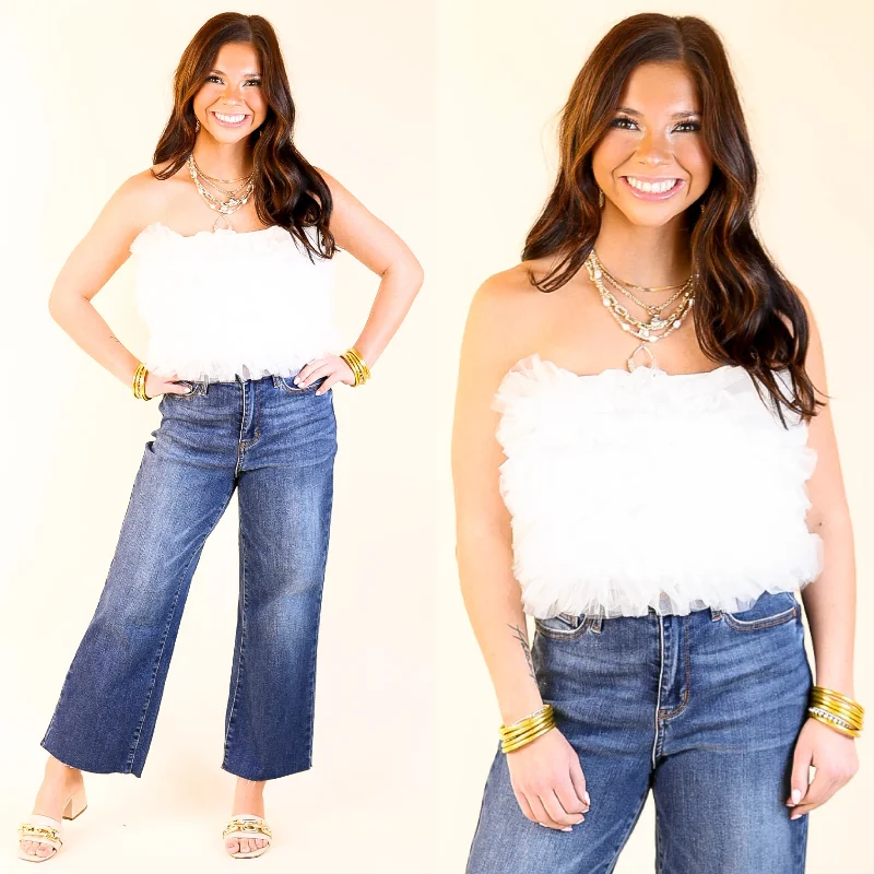 First Class Flair Tulle Cropped Tube Top in White