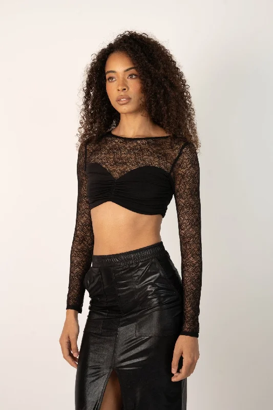 Ida Crop Top in Floral Black Lace